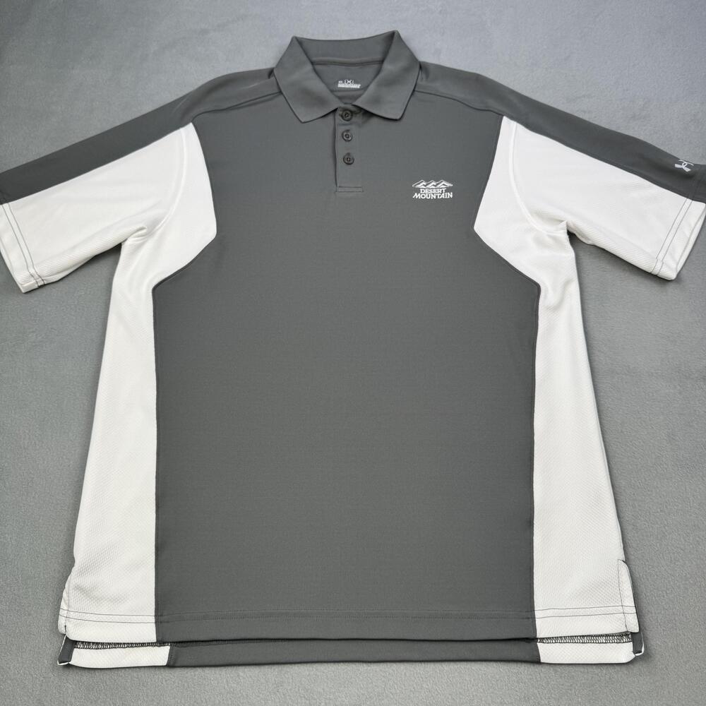 Under Armour Polo Shirt Mens Medium Gray White Desert Mountain Golf Performance